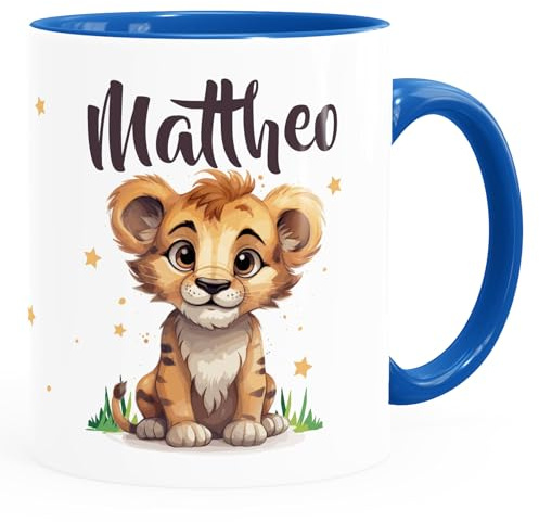 SpecialMe® Kinder-Tasse Keramik Aufdruck Kleiner Baby Löwe mit Name personalisierte Geschenke Jungen Mädchen Weiss-innen-royal standard