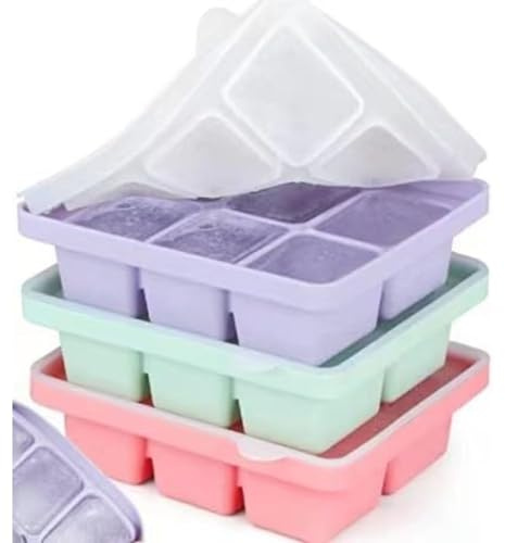 3 Packs Large Silicone Ice Cube Tray, Easy-Release Ice Cube Moulds 6 Ice Cubs Per Tray for Chocolate Cocktail Any Drinks (3 Pack Assorted)