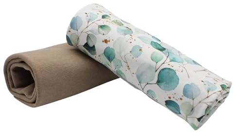 Stoffpaket 0,5m Jersey + 0,5m Bündchenstoff zum Nähen von Kinderkleidung Kinderstoff Jerseystoff (Eukalyptus + Taupe (Set48))