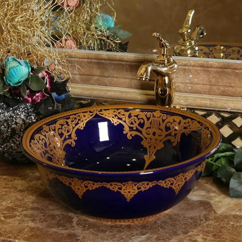 Lavabo da appoggio Lavelli per lavabo in Ceramica Stile Vintage Lavelli da appoggio Lavabo da appoggio Lavelli da Bagno Lavelli per Navi Bagno,3（1pc）