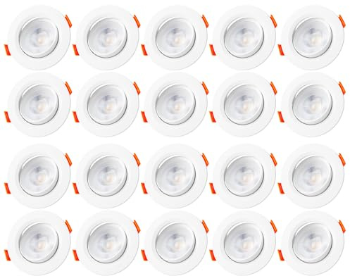 Vlio LED Downlights 24mm Ultra Slim, 5W 460lm LED Recessed Ceiling Lights, Warm White 3000K, IP44 Waterproof Rotatable Bathroom Kitchen Spotlights, 20 Pack