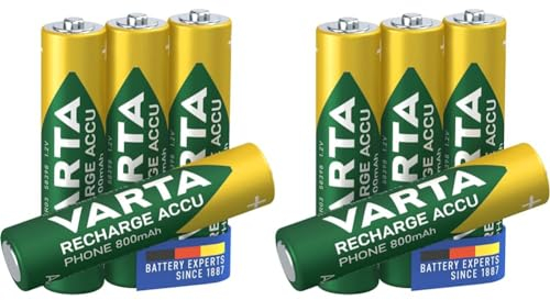 VARTA Piles AAA, Rechargeables, Lot de 8, Recharge Accu Phone, 800 mAh Ni-MH, prêtes à l'emploi, adaptées aux téléphones sans Fil