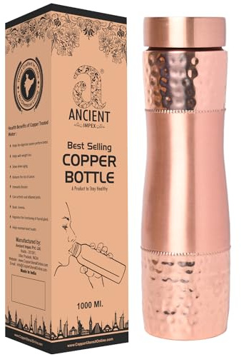 ANCIENTIMPEX Wasserflasche aus reinem Kupfer, breite Öffnung, 1000 ml Fassungsvermögen, für Ayurveda-Gesundheitsvorteile (einfarbig), ANC-CB-98