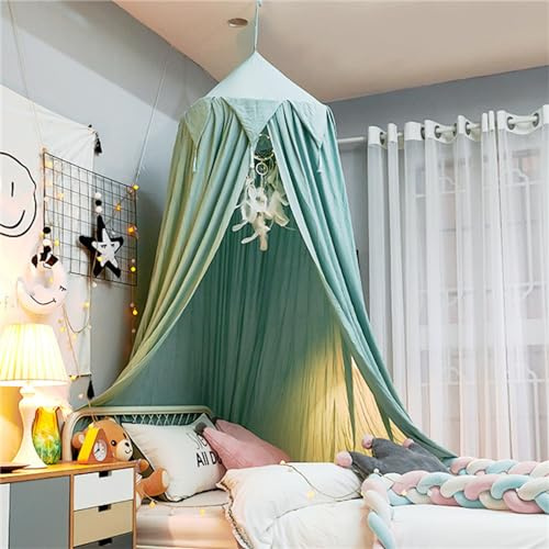 Odot Betthimmel Babybett, Betthimmel Mädchen und Jungen Himmelbett Vorhänge Kinder Baldachin Kinderzimmer Rund Hängende Princess Moskitonetz für Schlafzimmer Babyzimmer (65cm,Grün mit Fransen)