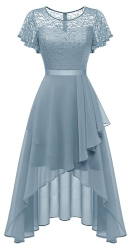 Wedtrend Vestido de noche elegante para mujer, vestido de cóctel de alto y bajo, vestido de fiesta con encaje, línea A para boda, vestido corto festivo para mujer, línea A, vestido Vokuhila, XL