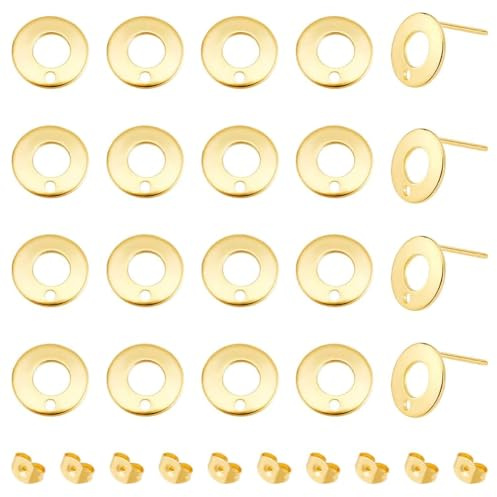 UNICRAFTALE 50 st äkta 18K guld örhängen post rostfritt stål stiftörhänge fynd med öronmutter 10,3 mm munk runda örhängen med ögla metallörhänge för gör-det-själv örhänge smyckestillverkning