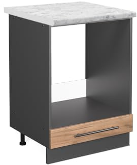 Vicco Herdumbauschrank Fame-Line, Goldkraft Eiche, 60 cm | ✓ Backofennische · AP Marmor inkl. · Höhenverstellbare Füße · Metallgriffe · Einfache Integration ✓