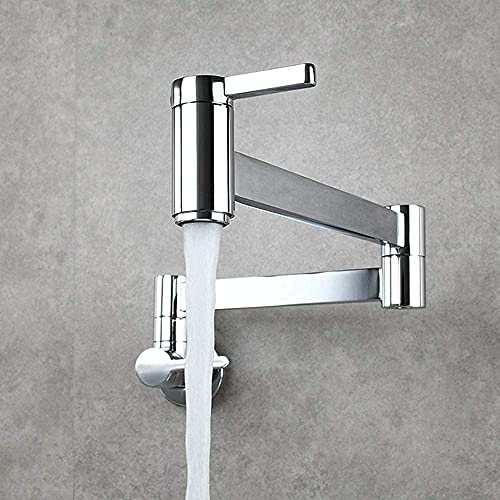 Wasserhähne for Küchentopffüller zur Wandmontage, universeller Kaltwasserhahn, multifunktionaler Teleskop-Kaltwasserhahn mit Doppelgriff, Küchenarmatur, Küchenspüle, goldfarben gebürstet(Chrome)