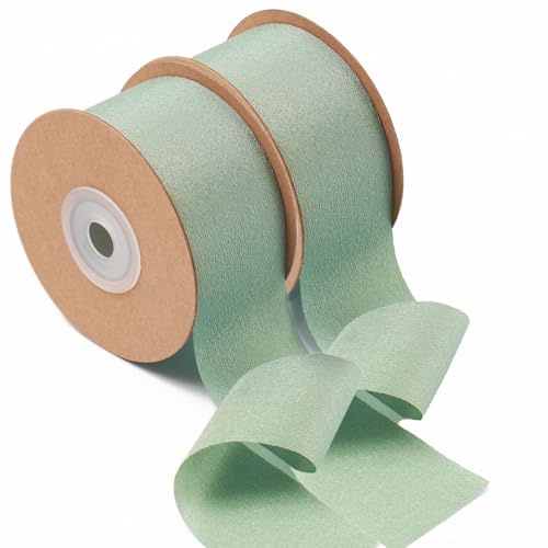 Ligtmor Geschenkband Hochzeit Schleifenband Dekoband 3,8cm x 46m Chiffonband Schleifen Stoffband - Eukalyptus Grün