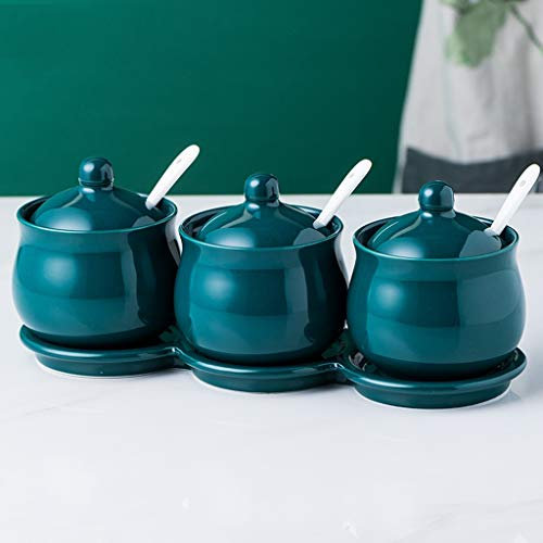 SFQEVHRZ Gewürzflaschenset Keramik， 200 ml Gewürzbehälter mit Deckel, Keramik-Servierlöffel und Tablett, bestes Keramik-Menage-Topf-Vorratsdosen-Set for Ihr Zuhause, Ihre Küche, Ihre Theke, Set(D)