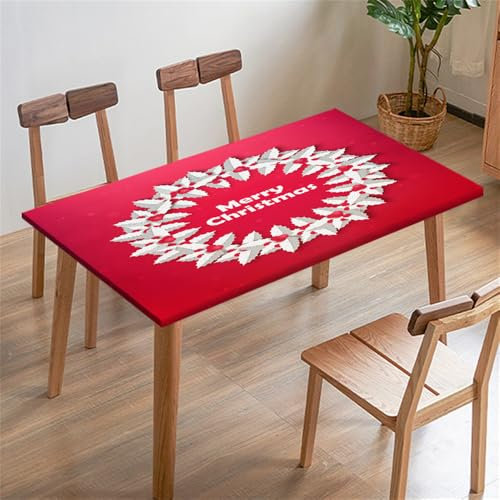 Morbuy Rechteckige Drucken Elastische Tischdecke, Rechteckig Tischdecke mit Gummizug Spanntischdecke Gartentischdecke für Outdoor Picknick Camping Partys (Roter Kranz,140x80cm)