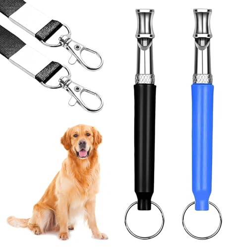 2 Stück Hundepfeife Hochfrequenz Lautlos,Gegen Bellen Hunde Pfeife Rückruf,Einstellbare Leise Hundepfeifen Gerät,Anti Bell Pfeifen Nicht Hörbar,Metall Whistle Training Lanyard für Hundeausbildung (B)