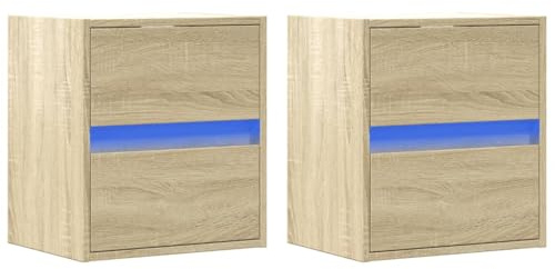 vidaXL Tables de Chevet murales avec lumières LED 2 pcs chêne Sonoma, Table de Chevet Flottante, Support de téléphone, Meuble de Chambre à Coucher