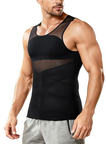 Junlan Camiseta Reductora para Hombre Faja Chaleco Interior compresión Sin Mangas Body Shaper (FR/ES, Letras, M, Regular, Regular, Negro)