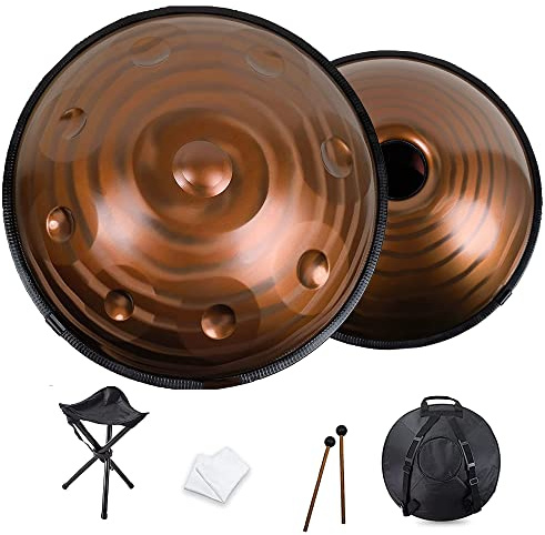 Handpan Stahltrommel in D-Moll - 9 Noten 22 Zoll Handtrommel Instrument mit Tasche, Schlägel und Ständer - Perfekt für Meditation und Entspannung