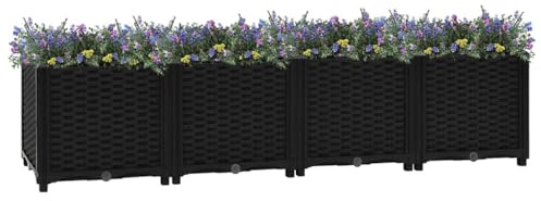 Myheimly Hochbeet 160x40x38cm Kräuterbeet Gemüsebeet zum Selber Bauen, Blumenkasten im Rattan-Look, Pflanzkasten für Garten Terrasse Balkon Polypropylen Schwarz