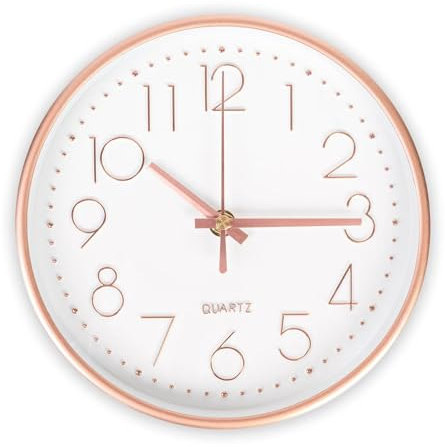 CIMOYBAI 20 cm Wanduhr, modern, leise, rund, Uhren und Uhren, leicht zu lesen, für Schlafzimmer, Wohnzimmer, Küche, Büro (Roségold)