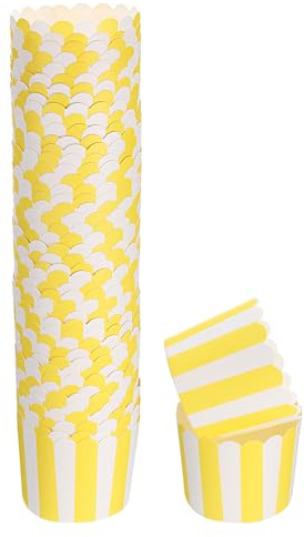 QUARKZMAN 50 er Papierbackformen Papier Cupcake förmchen Gelbe Streifen | Boden 6 cmLebensmittelqualität Ungebleicht, Antihaft & Fettdichte Pergament Cupcakeform Papier,für Feste/Feiern/zum Backen