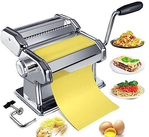 Tgoon Macchina per pasta, macchina per pasta a manovella, in acciaio inox, 7 impostazioni di spessore, 0,5-2,5 mm, per gnocchi, spaghetti, fettuccini