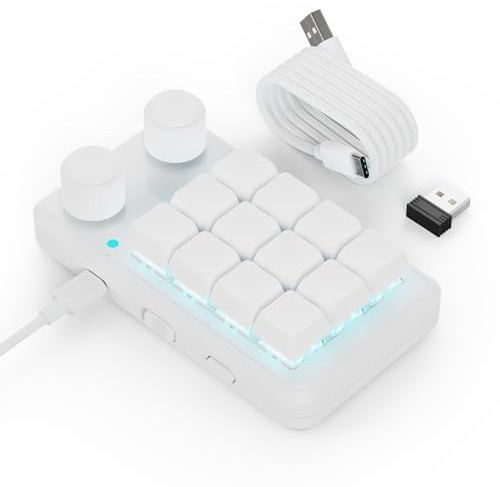 MOSHOU One-Handed Macro Mechanical Tactile Keyboard, 12-Keys Gaming Keyboard Fully Programmable for Knobs and Keys, OSU Keypad Hotswap Keypad with RGB for Game Editing PS (3-Layer,White)