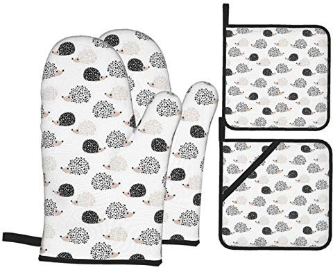 Topflappen Und Topflappen Set Von 4 Skandinavische Süße Igel Illustration Kinder Topfhandschuhe Druck Topflappen Pad Doppelschicht Topfpads, Für Cafe, Grillen, Küche