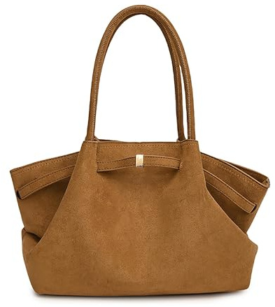 JABALUX Suede Tote Bag, Wildleder Tasche Damen Hobo Handtasche Damen Groß Vintage Schultertasche Slouchy Bag für Arbeit Büro Reisen Einkaufen Schule