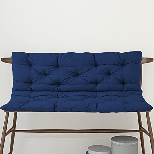Generisch Sitzkissen Extra Dickes 3-Sitzer-Sofa-Sitzkissen mit Rückenlehne, überfüllte Bankauflage für Innen-/Außenmöbel, weiche Terrassen-Liegematte mit Bändern, Blau, 150 x 100 x 8 cm