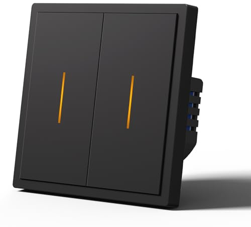 MVAVA Interruptor Inteligente Táctil con Clic,ZIGBEE Interruptores de Luz Con Mate,Compatible con Alexa/Tuya/Smart Life,Requiere Cable Neutro,2 Gang 1 Vía,86mm Negro