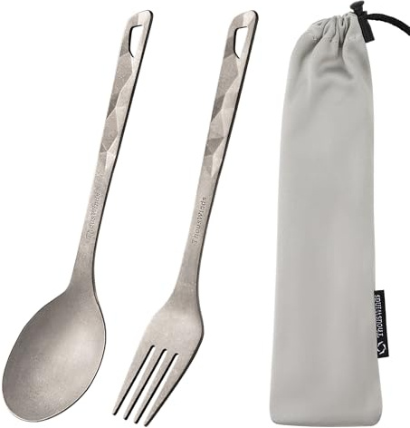 Thous Winds 2 Stück Campingbesteck, Gabel & Löffel Set aus Titan, Wiederverwendbare Multifunktional Tragbare Outdoor Besteck Set für Trekking, Picknick, Wandern, Spülmaschinenfest