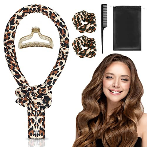 Bigodino Lungo per Boccoli, Heatless Hair Curler, Kit per Fascia Bigodino, Crea Bellissimi Ricci Senza Danneggiare i Tuoi Capelli (Leopardato)