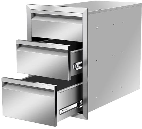 Edelstahl-Grill-Schublade mit 3 Griffen für Außenküche, Terrasse, Grillstation, Outdoor-Küchenschublade (35,5 x 53,3 x 58,4 cm)