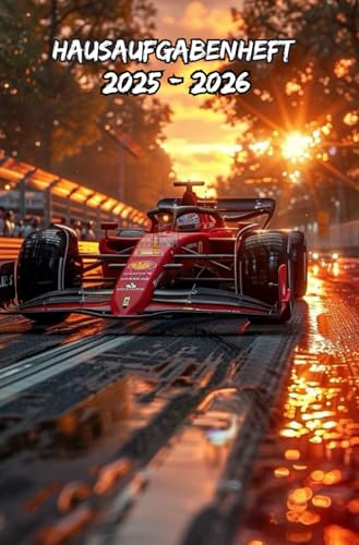 Hausaufgabenheft 2025 2026: Schulagenda für Schüler (Grundschule, Mittelschule, Gymnasium, Universität) mit einer Woche pro Doppelseite,Thema Auto F1