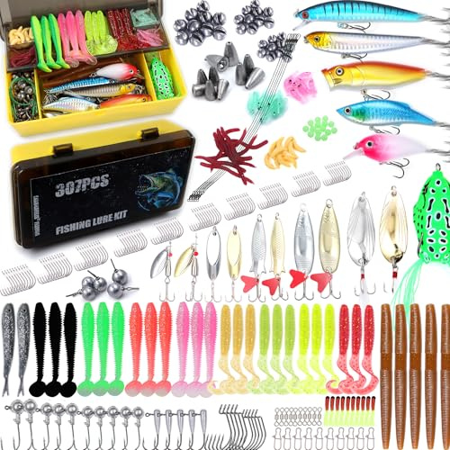 EXAURAFELIS Angelausrüstung, Angelköder, All-in-One, Angelbox, Minnow Crankbait Spinnerbaits VIB Jigs Haken, Paddel, Schwimmköder, Froschköder, Löffel, sinkender Köder für Barsch, Forelle, Zander