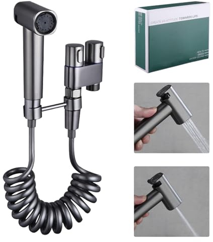 suaywo Pulvérisateur de Bidet à Main Kit Douchette WC, Tuyau de 3 m, Montage Mural Double valve Douchette Toilette WC Geeignet für Badezimmer & Küche (Gris Pistolet)