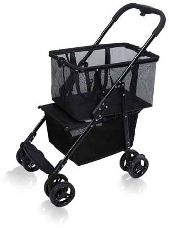Folding Shopping Trolley on Wheels 4 Wheels,Foldable Shopping Cart,120L Collapsible Utility Trolley Detachable Carry Bag Stroller Foldable Personal Shopping Trolley (Black)