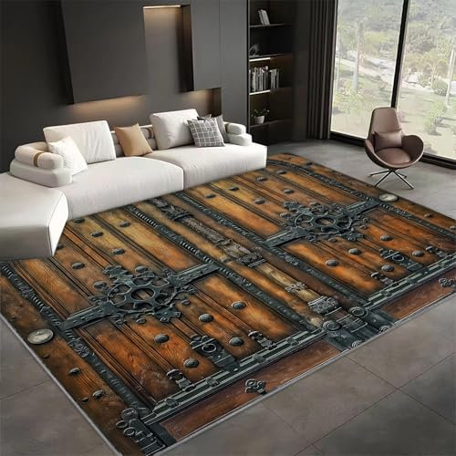 WHUOEUCO Alfombra Salon Puerta De Madera De Metal Vintage 140x200cm Alfombras Lavables Antideslizante, Alfombra Pelo Corto Moderna para salón, Dormitorio, Oficina, decoración