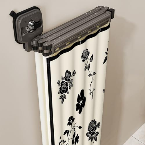 Generico Tenda da Doccia Pieghevole a Parete, Tenda da Doccia in Lino Regolabile con Ventosa, Asta Estensibile per Tenda da Doccia per Vasca da Bagno e Negozio di Abbigliamento.(5-Folds)