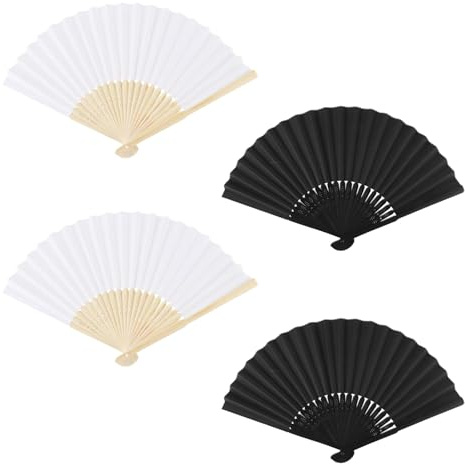 DtgEcd 4 Pcs Paper Fans Handheld, Folding, Exquisite Craft Paper Fan, Home Decor, Dance Role-Playing Props, Birthday Gifts (Black, White)
