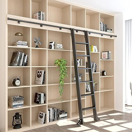 Svart krok på rullande biblioteksstege spår/skena 4 fot-28 fot,infällbar rullande stege hårdvara bibliotek glidande stege hårdvarusatssystem,golvrullar med broms,One Color-4.88m track kit