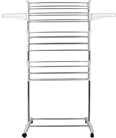 Stendibiancheria verticale XXL, pieghevole, salvaspazio, torre a 3 ripiani con ruote, portatile, 3 livelli, stendibiancheria compatto, per interni ed esterni