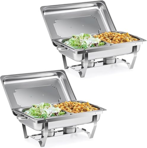 WJYTDHIQS Chafing Dish Buffet Set 9L, Chafing Dish Buffet-Set, Wärmebehälter für Speisen, rechteckiger Catering-Wärmespender, Chafing Dish Buffet Speisenwärmer, für Hochzeiten Partys Bankette Silber