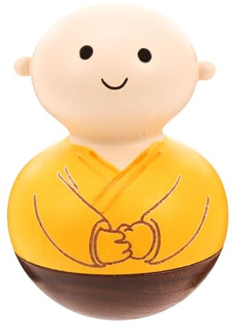 Ipetboom 1 Stück Wackelfigur Mönch, kleines_Stehaufmännchen aus Buchenholz 7 x 5 x 5 cm, gelbe Holzfigur Becherdeko für Tisch, Schreibtisch, Regal, Bürodeko, Zimmer, Geschenk und Foto-Requisite