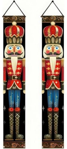 Muteitt 2 Stück Weihnachtsdekorationen, Türbanner, Weihnachtspaar, Verandaschild, Türhänger, Weihnachts-nussknacker-wandbanner, Weihnachtsdekoration