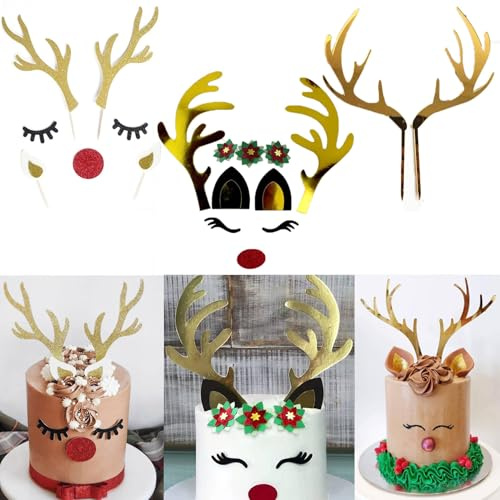 Geweih Kuchendekorationen, Geweih Cupcake Deko, Tortendekoration Weihnachts, Kuchen Topper Weihnachten, Christmas Cake Topper, für Cupcakes, Muffins, Torten und Anderen Süßen Leckereien
