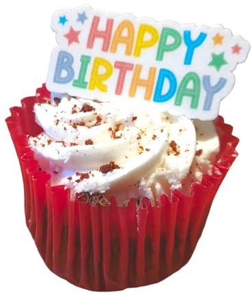 Doodylou Edible Wafer Happy Birthday Cupcake Toppers 2.5 x 5 cm Pack of 18 | Party Cake Decorations