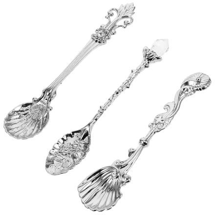 Toyvian Juego De Vajilla Europea Vintage Cucharillas De Postre De Metal Plateado, Set De 3 Piezas, Cucharillas Pequeñas Para Café y Pudín, Diseño Clásico Para Uso Doméstico y Comedor