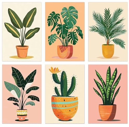 Nhemeylp 6PCS Plant Theme Paint-by-Numbers for Adults with Pigment & Canvas, 11.8x7.9in Colored Mini Paint by Numbers Kits for Handcraft Enthusiasts, Home Office Party Holiday Decoration Gifts