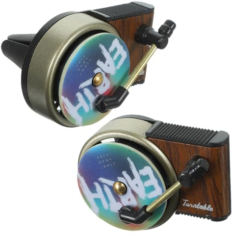 TOGEVAL Vintage Record Player Car Air Freshener 2Pcs Set, Vinyl Air Vent Clips with Rotating Scent Discs, Retro Car Interior Decor for Music Lovers and Automotive Accessories