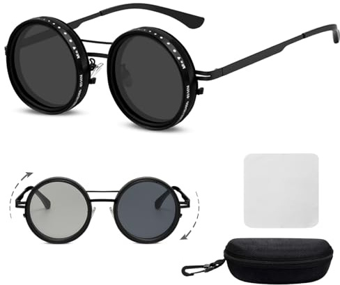 Ecofocet Gafas de Sol Polarizadas, Gafas Redondas con Filtro Ajustable ND2–ND400, UV400, Lentes TAC, Marco Metálico, Retro para Hombre y Mujer, Conducir, Pesca, Senderismo, Street Style
