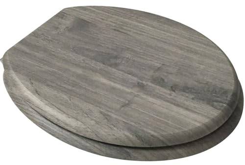 wilko Toilet Seat, Grey, Wood Effect, 37.6 x 45cm, Chrome, MDF, Easy to Install, Durable Design